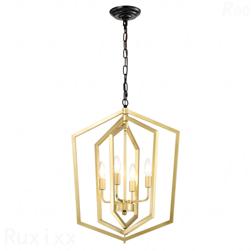Chandelier - 4-Light Farmhouse Style Kitchen Light, Vintage Cage Light Fixture, Adjustable Height