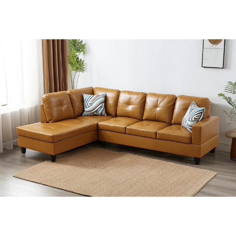 Bawan Faux Leather L-Shaped Sectional, Left Hand Facing, Yellow Faux Leather