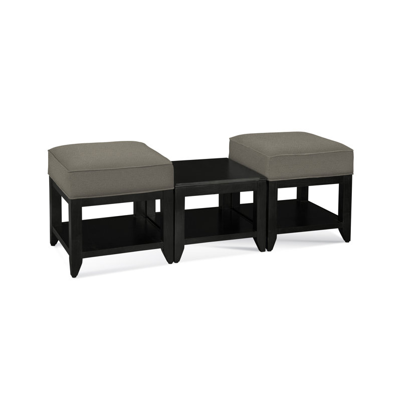 Elements Upholstered Cube Ottoman, Blue Buffalo Check; 0120-61, Black