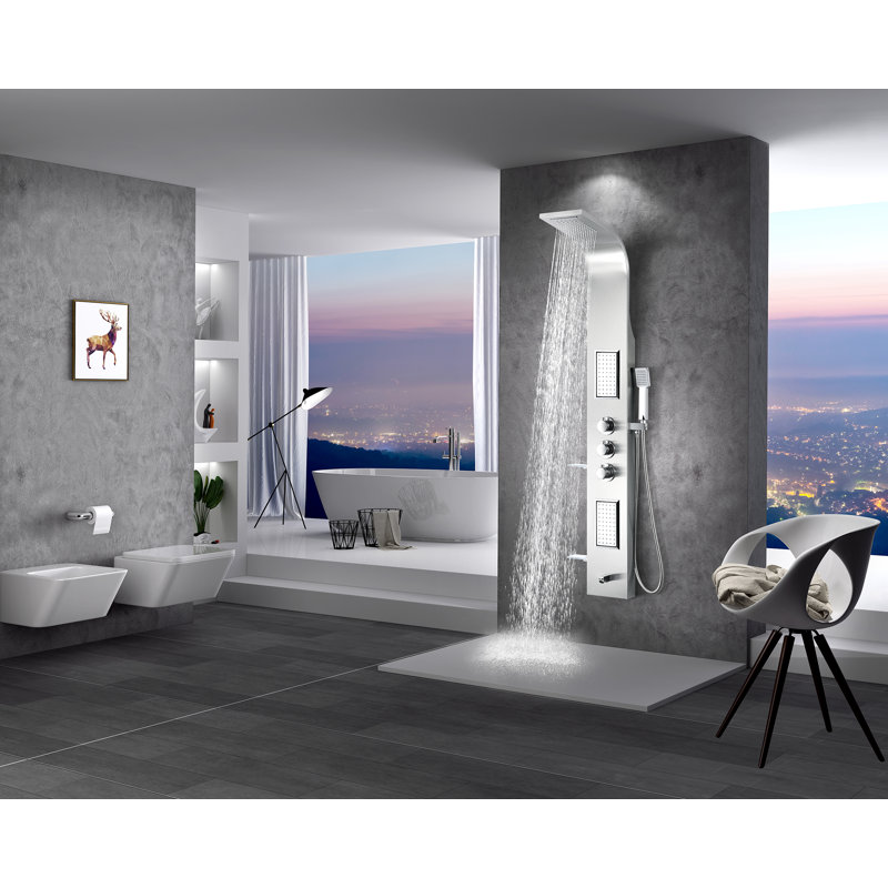 Field Series 58'' Brushed Steel Shower Panel with Body Jets