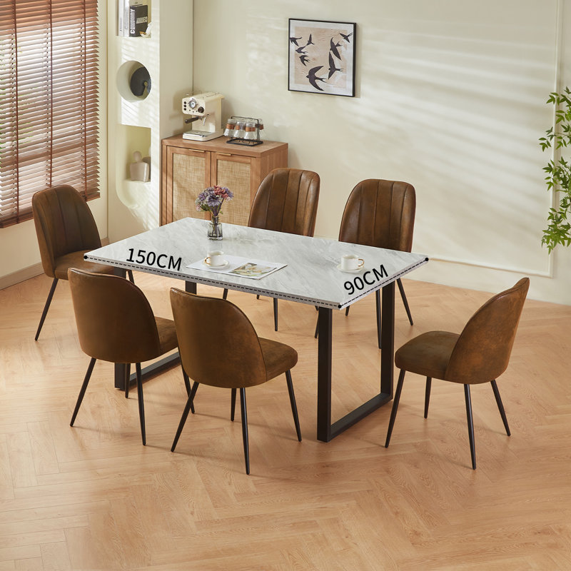 Velvet/Faux Leather Upholstered Modern Armless Dining Chair with Adjustable Feet, Brown Suede