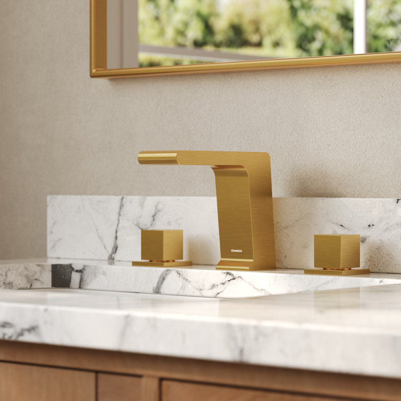 Farne Widespread Bathroom Faucet with Pop-Up Drain, 2-Handle 3-Hole Waterfall Bathroom Sink Faucet, Brushed Gold