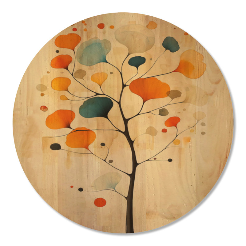 Décoration murale ronde en bois - Arbre abstrait à canopée ambrée, Rond 36 po, Rond