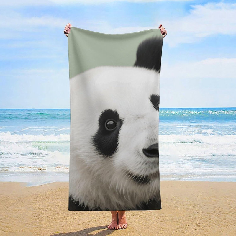 Serviette de plage Panda en microfibre à séchage rapide noir et blanc, 36 po x 72 po