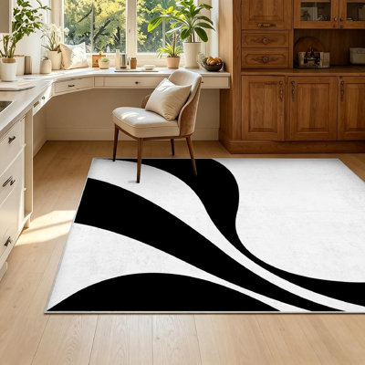 White Abstract Black Works Great Banner Artistic Machine Washable Indoor Area Rug
