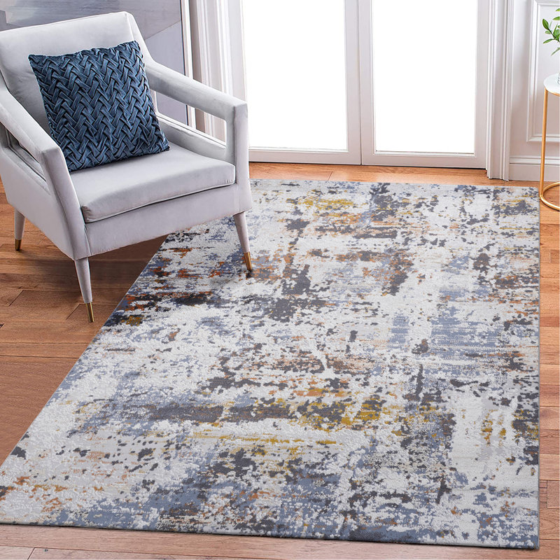 5X7 Ivory/Blue /Abstract Non-Shedding Living Room Bedroom Dining Home Office Stylish And Stain Resistant Area Rug