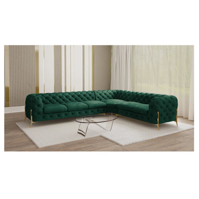L-shape Corner Chesterfield Sofa  with Gold Metal Legs