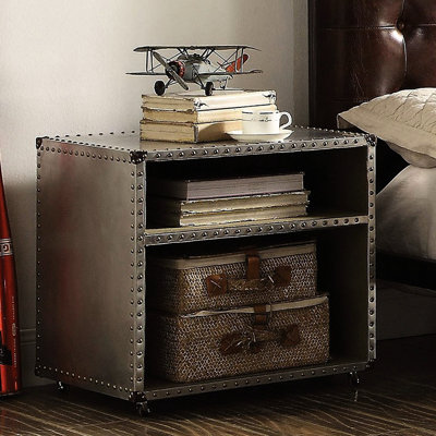 Table de chevet en aluminium avec et Power Dock, 2 compartiments, finition argentée attrayante et design fonctionnel