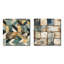 Planche cubique jaune et bleu rustique - Ensemble de 2 collages abstraits carrés-1030118992-1030119082