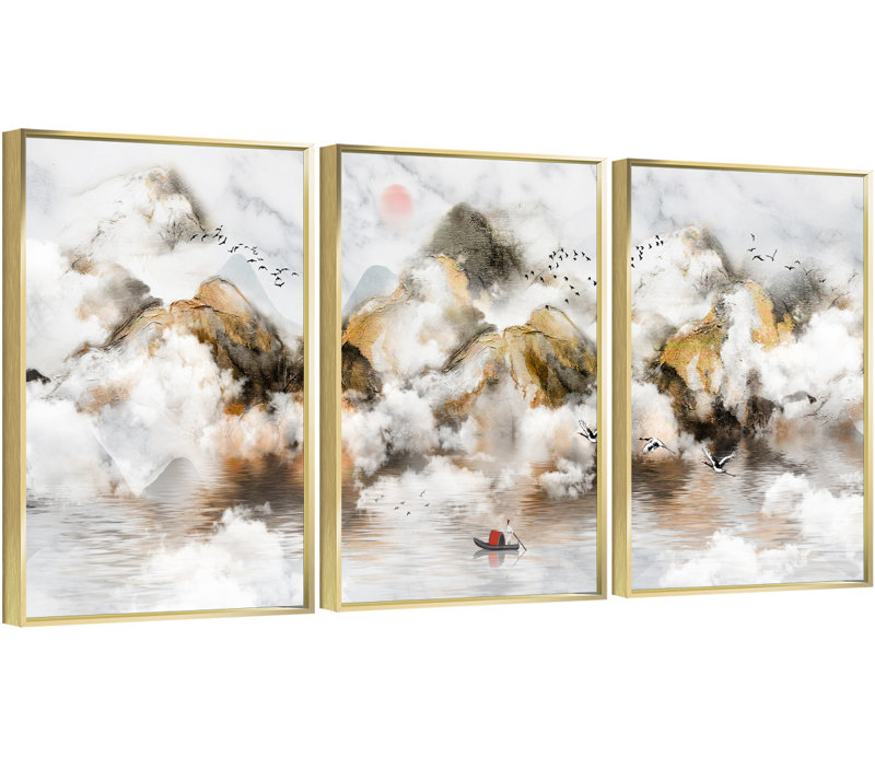 Mountain Mountain, art mural encadré en aluminium - ensemble de 3 reproductions sur toile, H 16,3 po x l 36,3 po x P 1,65 po
