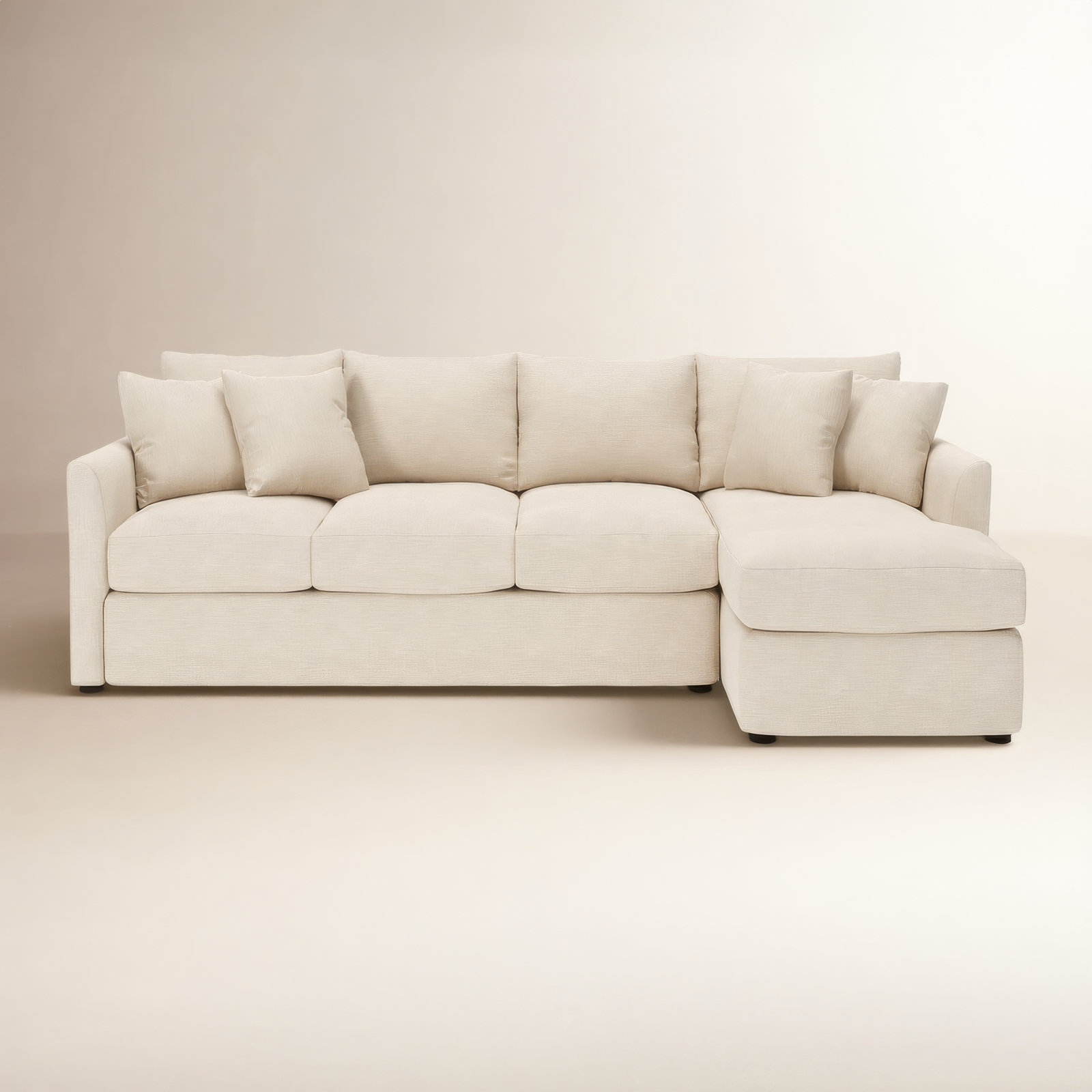 Cecelia Upholstered Chaise Sectional, Drusky Ivory Sustain® Basketweave, Right Hand Facing