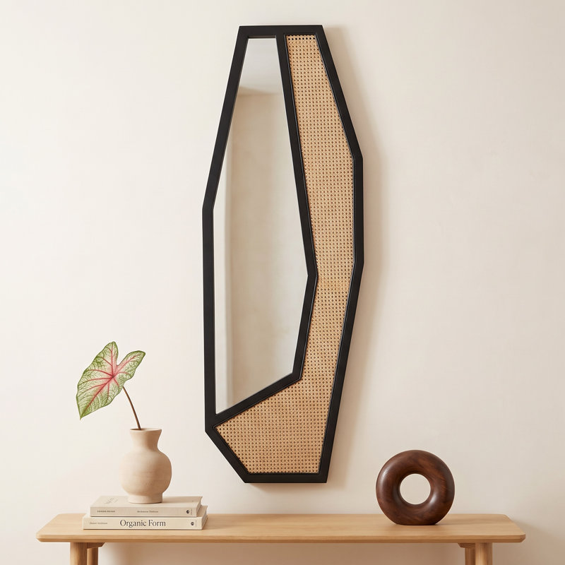 Harvy Solid And Engineered Wood Asymmetrical Wall Mirror, Black