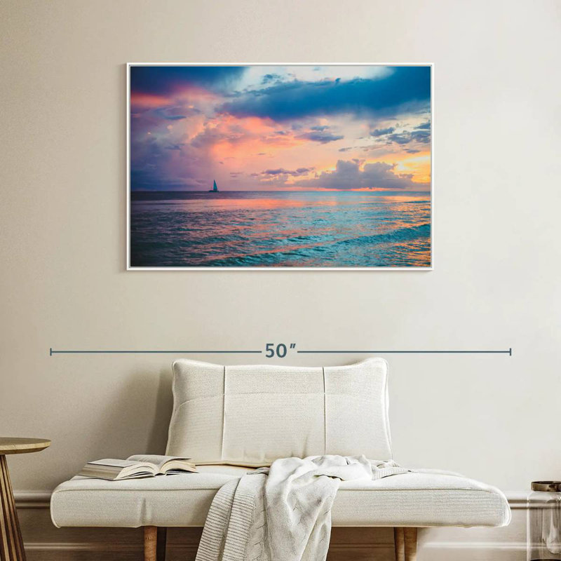 Coucher de soleil au Panama, 40 po x 27 po, Cadre flottant blanc
