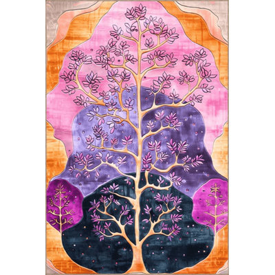 Paris Collection Purple Toned Mythological Tree Pattern Creative Modern Decorative Machine Washable Rug