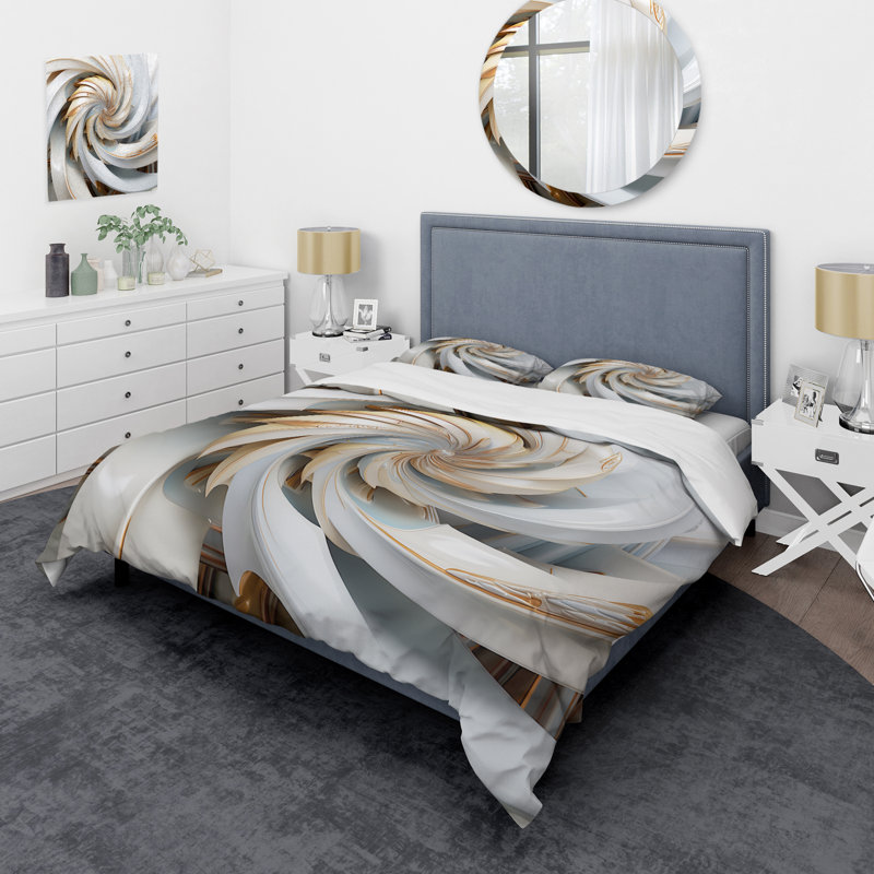 Ensemble de housse de couette abstraite Whirling tandis que glamour en or et blanc - polyester microfibre