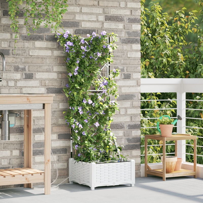 Garden Planter Steel Outdoor Container Modern Decor Terrace Stylish Pot, 126cm H x40cm W x 40cm D, White