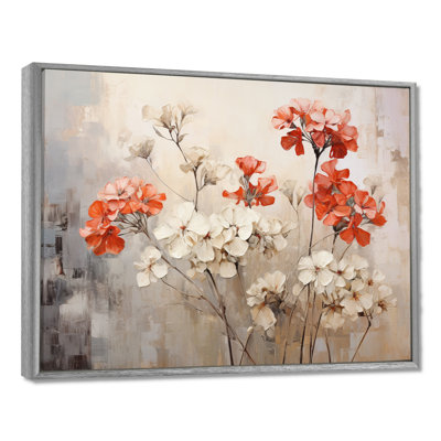 Minimalism Red And Beige Geraniums I - Geraniums Wall Art For Living Room