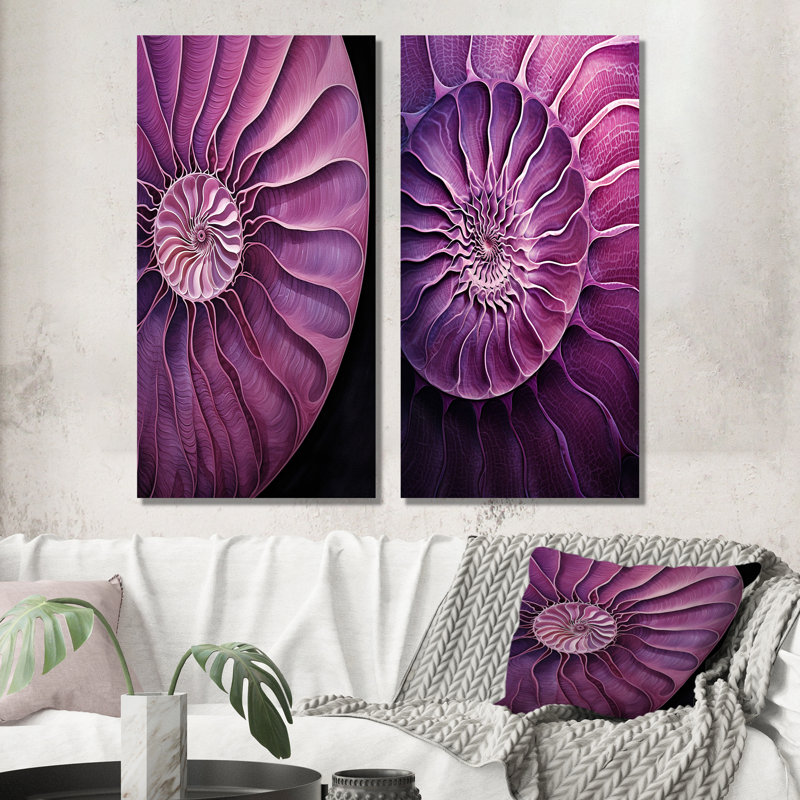 Nautilus prune coquillages - ensemble de 2 reproductions d'art sur toile Nautilus, H 32 po x l 33 po, Toile tendue