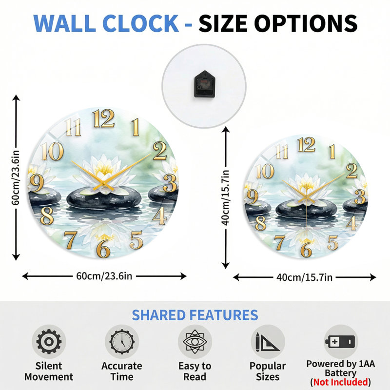 Horloge murale en verre Water Decor, 40 x 40 cm (15,7 x 15,7 pouces)
