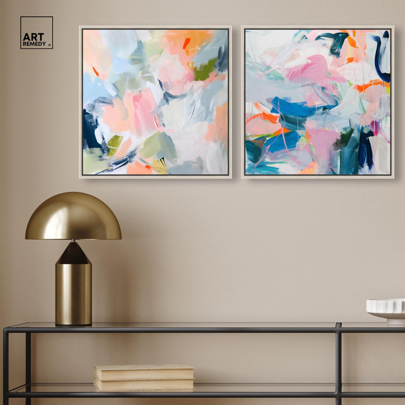 Enigma in Paint Collection Canvas Print Sunset Wall Art Set by Art Remedy, Silver Frame, 40 x 40, 17" H x 17" W, Silver Frame