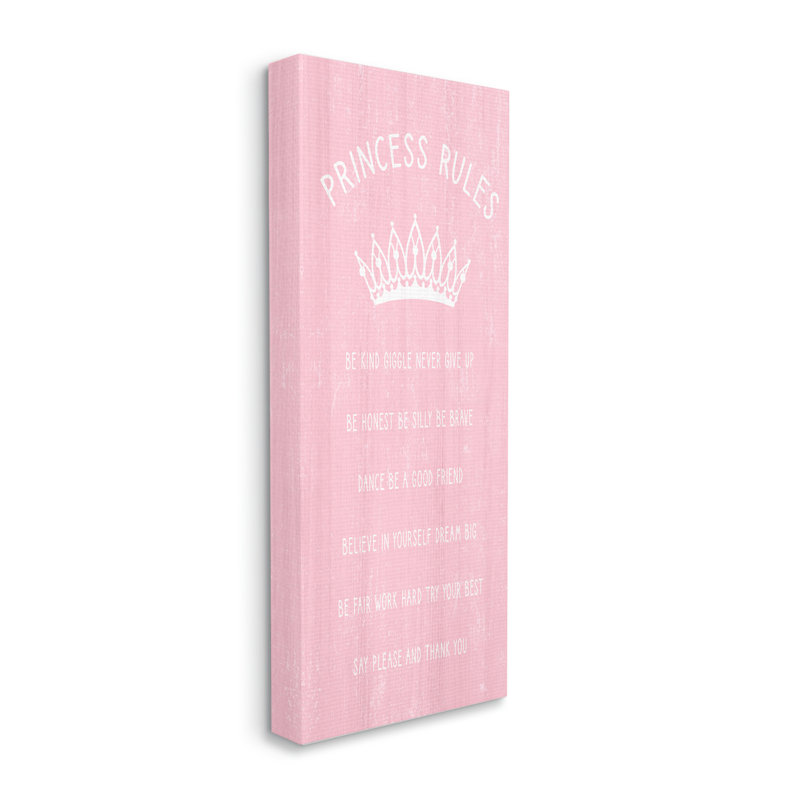 Art mural sur toile surdimensionné avec phrases de princesse rose, Toile tendue, H 48 po x l 20 po x P 1,5 po