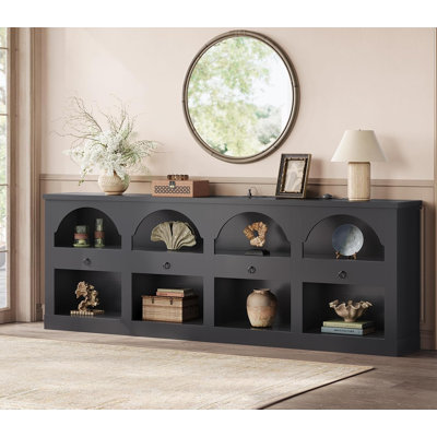 78.7" Arched Console Table with Storage, 3-Tier Farmhouse Sofa Table for Entryway Living Room, Black