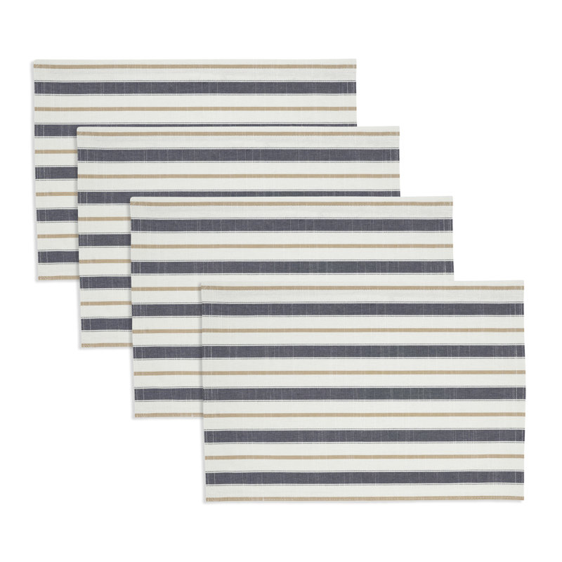 Napperons Classic Stripe (ensemble de 4), Blanc / olive