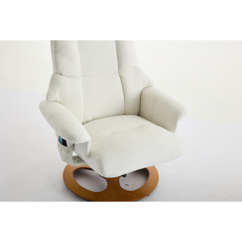 Ergonomic Recliner Chair With Ottoman, Modern 360° Swivel Lounge Chair With Footstool, Chenille Fabric, 5 Point Vibration Massage, Seat Heating & 140° Adjustable Backrest
