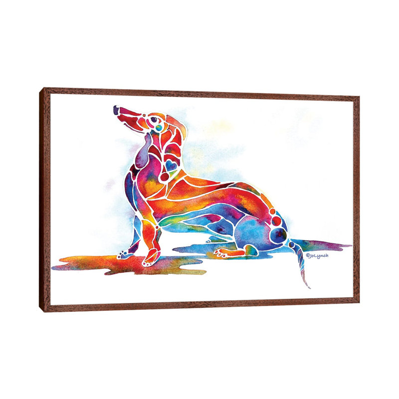 Doxie Dachshund Dog by Jo Lynch - Print on Canvas, Classic Brown Wood Framed, 66.04 cm H x 45.72 cm W