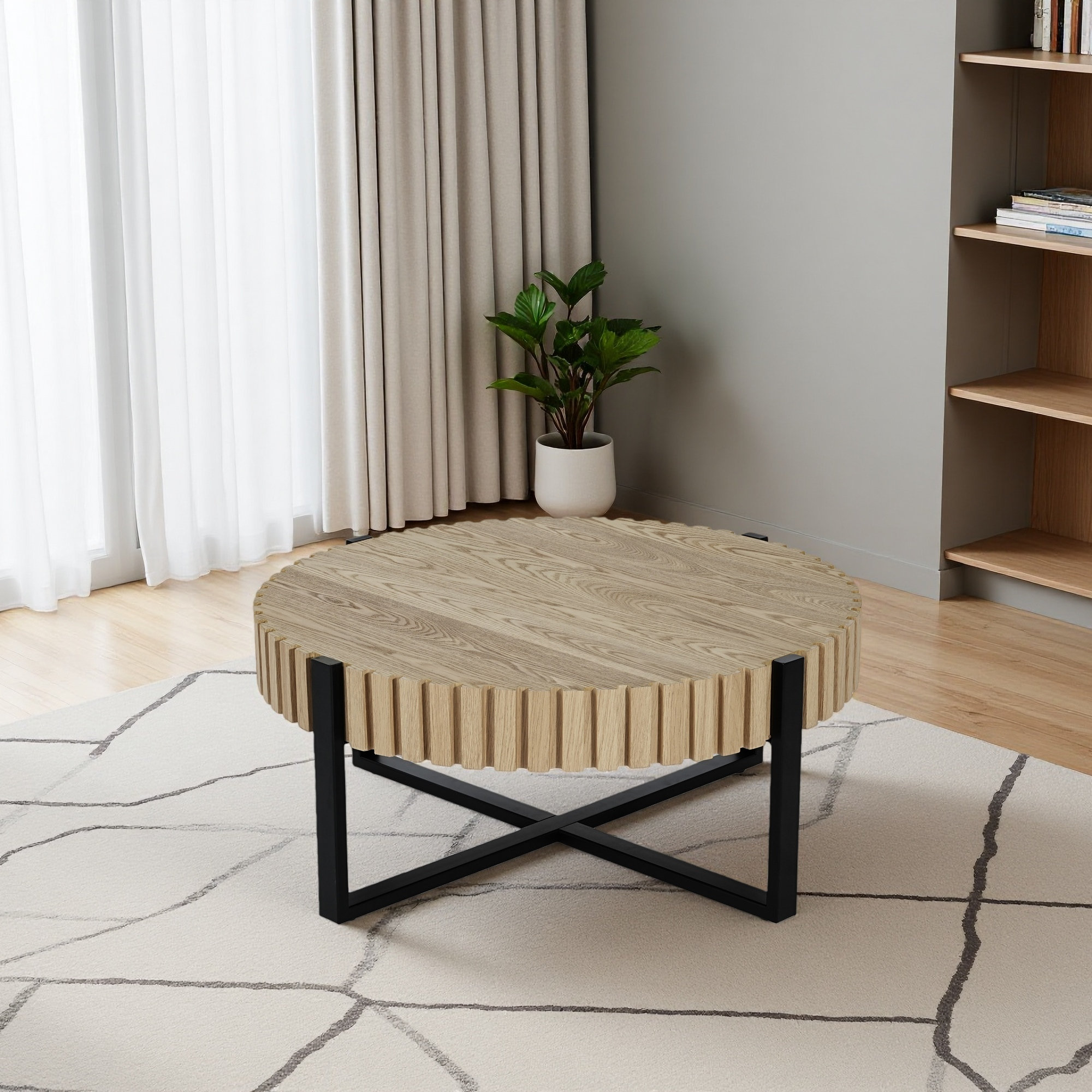 Latitude Run® Round Coffee Table, Handcraft Drum Coffee Table With Gear ... - Compact Coffee Table For Apartments