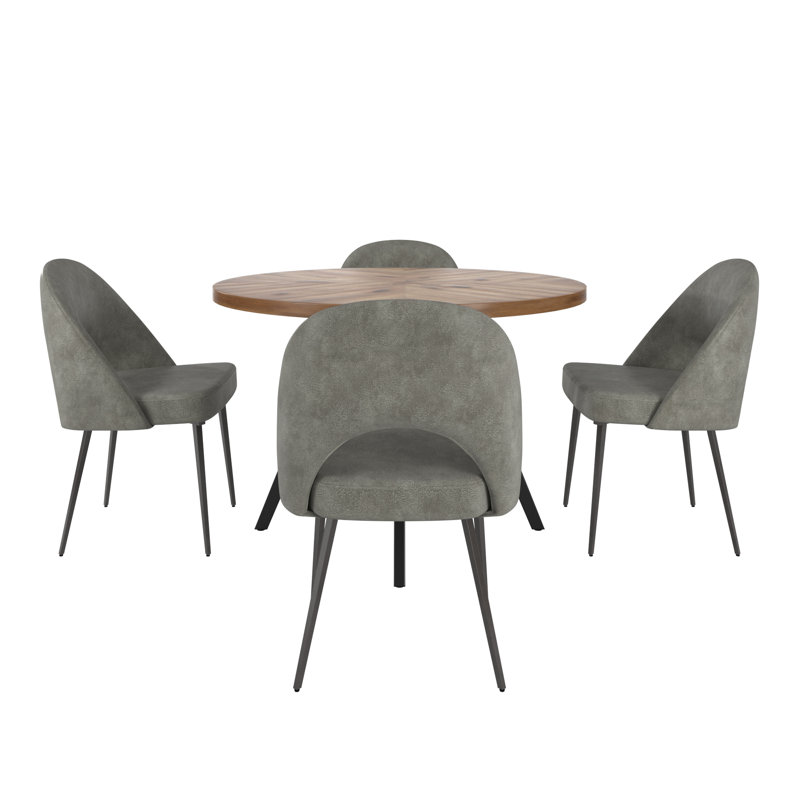 Aurthur 45" Round Dining Table And Upholstered Dining Chairs Set - Gray Pu, Gray