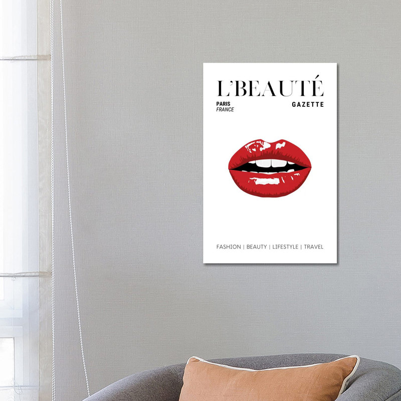 L'Beaute Gazette Beauty Magazine Cover With Classic Glossy Red Lips 1 Piece Wrapped Canvas Wall Art