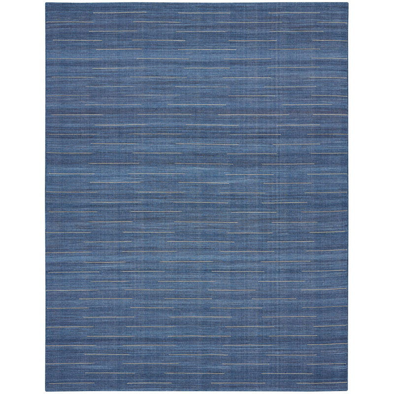 Anerinda Solid Hand Loomed Wool/Cotton Area Rug in Navy Blue, Rectangle 10' x 14'