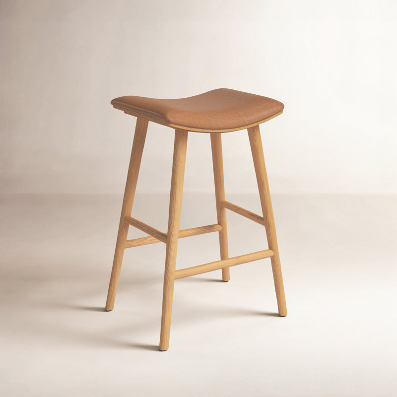 Schaeffer Solid Wood Stool, Counter Stool (26" Seat Height), Faux Leather - Sierra Butterscotch/Smoked Natural