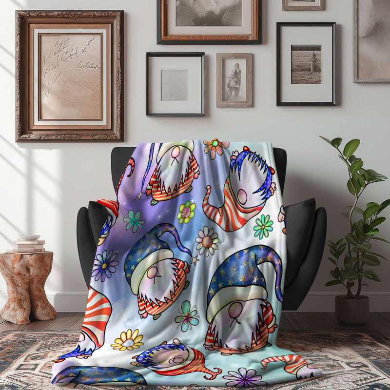 Motif Groovy - 1 pièce Sherpa Premium, Lit simple, Bleu foncé / vert / rouge floral / abstrait