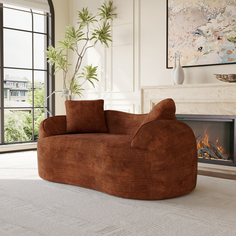 2-seater Curved Compressed Sofa, Upholstered Boneless Loveseat, Orange
