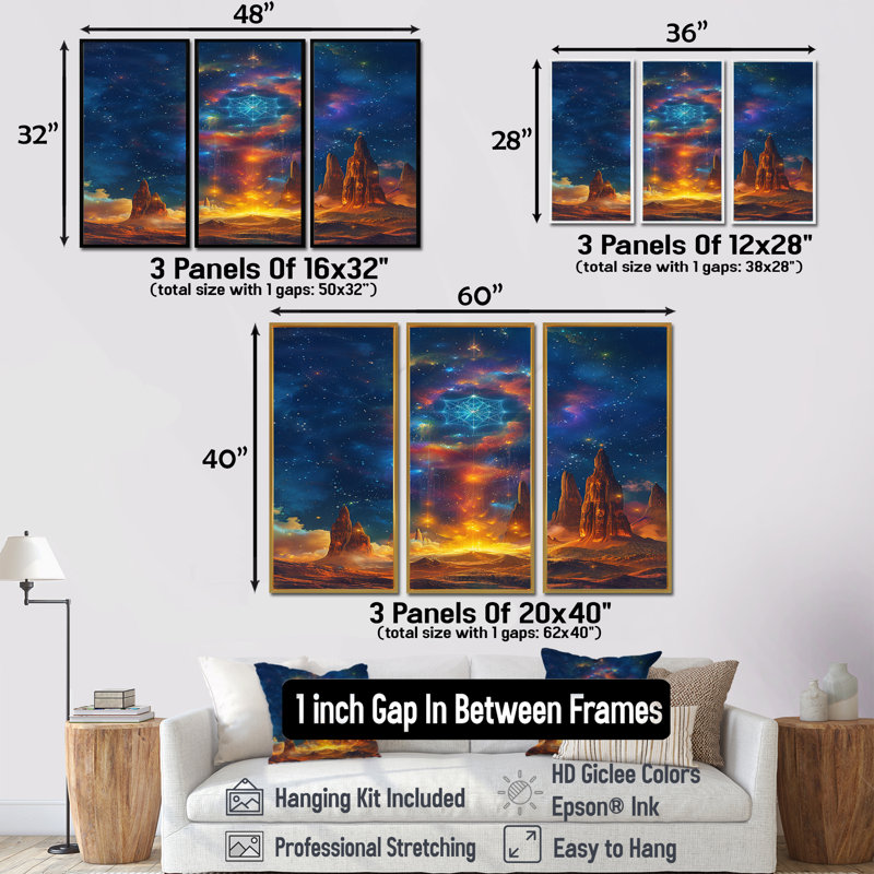 Ensemble de salon art mural Magic Crystal, Encadrement argenté, H 32 po x l 48 po x P 1 po