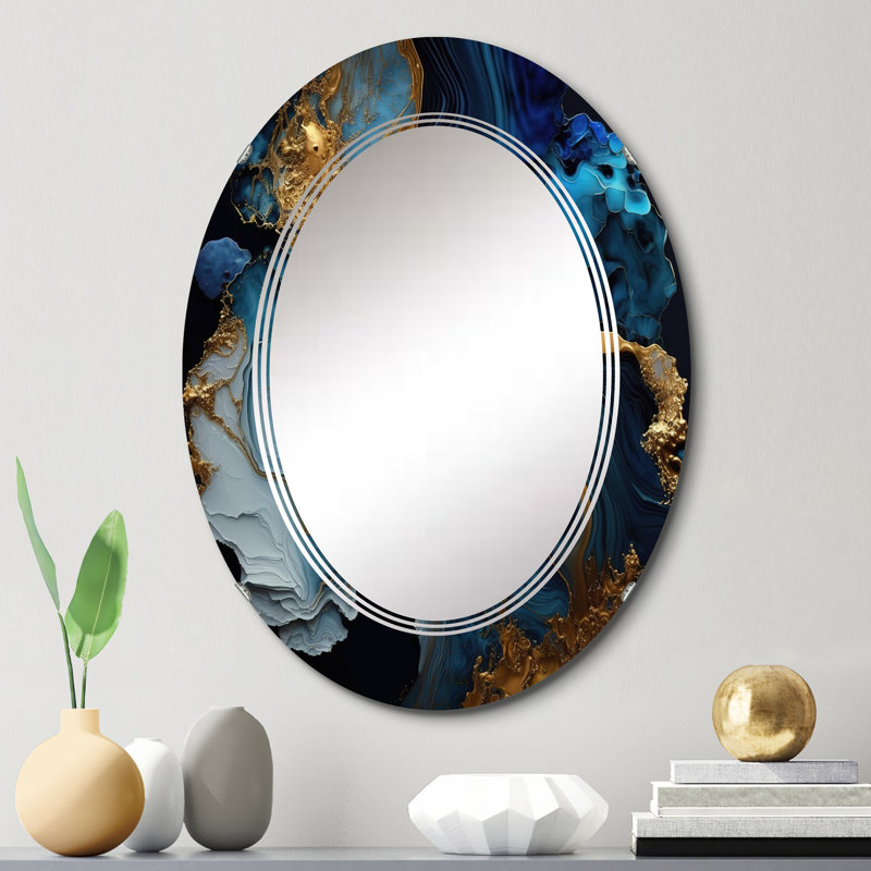 Olexa Geode Marble Blue III - Miroir mural abstrait en marbre, 30 po x 20 po