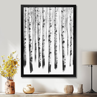 Forêt de bouleaux noirs et blancs en hiver I - Tableau encadré