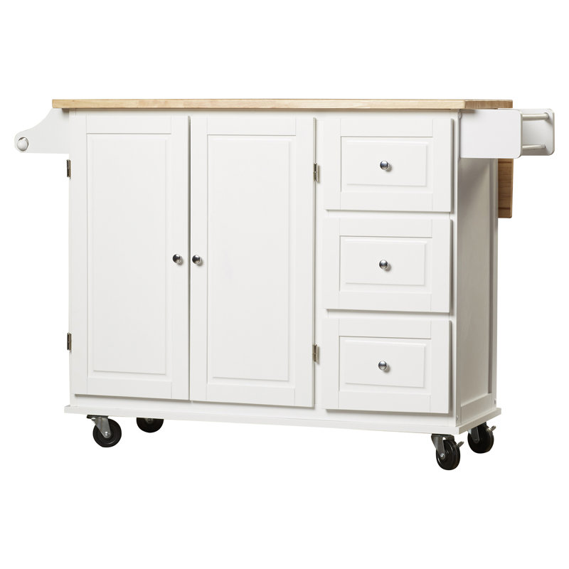Îlot de cuisine avec roues verrouillables 53,75 po Hardiman, Blanc