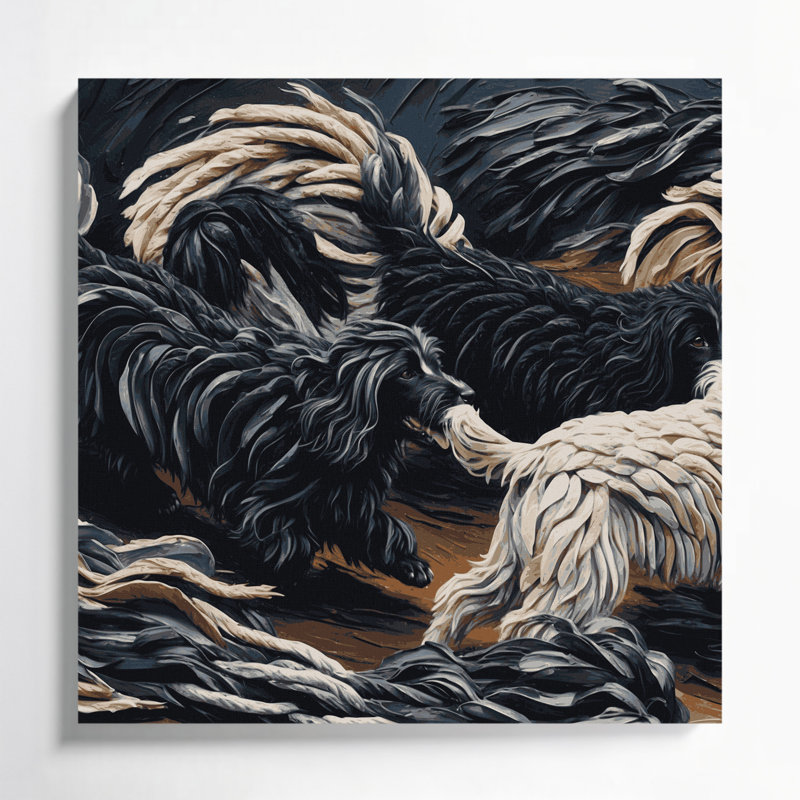 «Dogs Puli», art mural sur toile noire, H 16 po x l 16 po