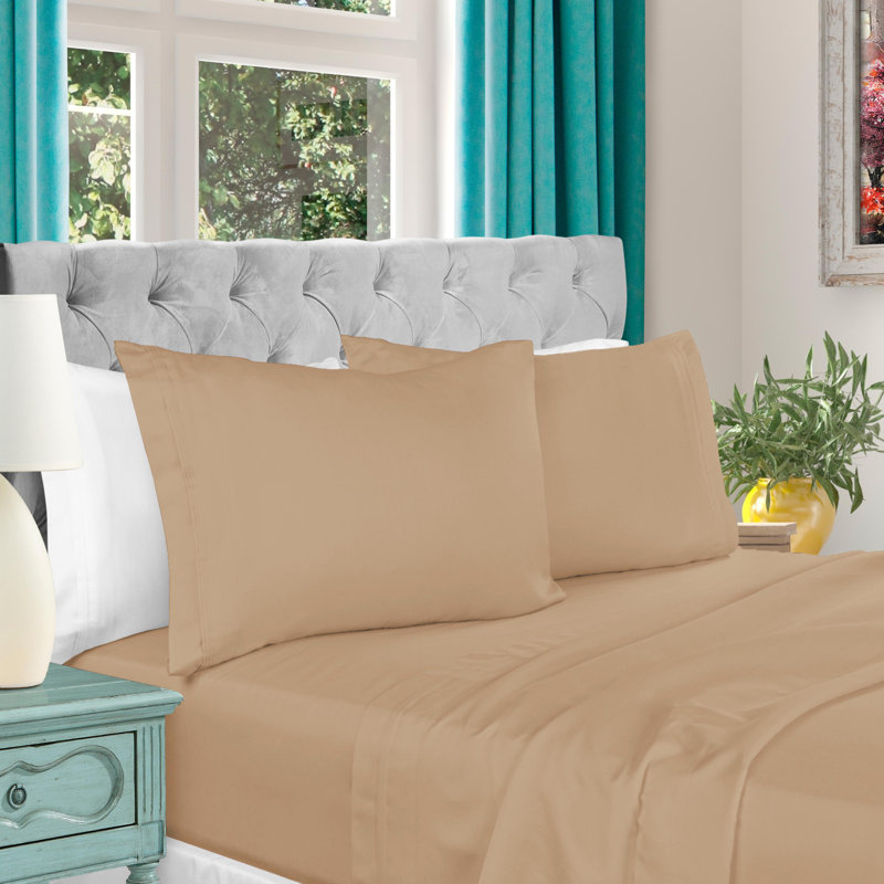 Ensemble de draps 4 pièces Luxury, Brun clair, Double