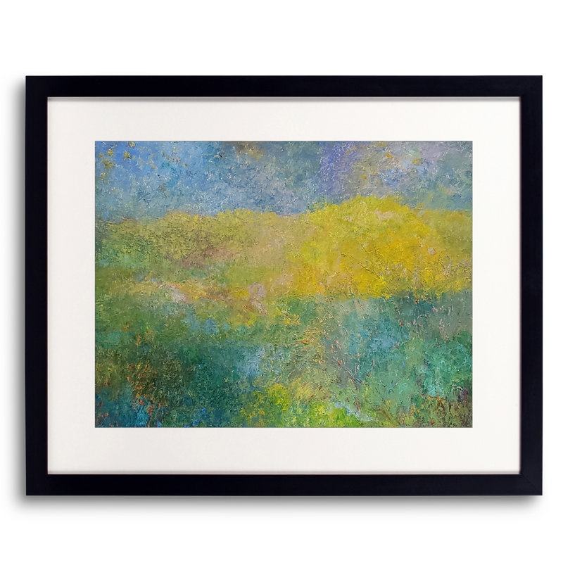 Golden Hills par Marsha Heller - Peinture, H 17,25 po x l 21,25 po, Papier avec cadre noir
