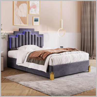 Ronyn Upholstered Platform Bed with LED Lights and 4 Drawers -  Everly Quinn, FBCDBB8ACE83460F836A19FFA378583F