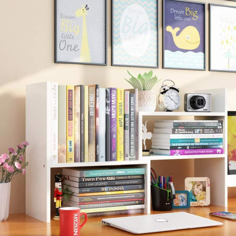 Bibliothèque de bureau et tablette de bureau extensible, H 13,7 po x l 12,59 po x P 6,69 po, Blanc