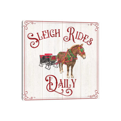 Vintage Christmas Signs V-Sleigh Rides by Tara Reed - Wrapped Canvas Print