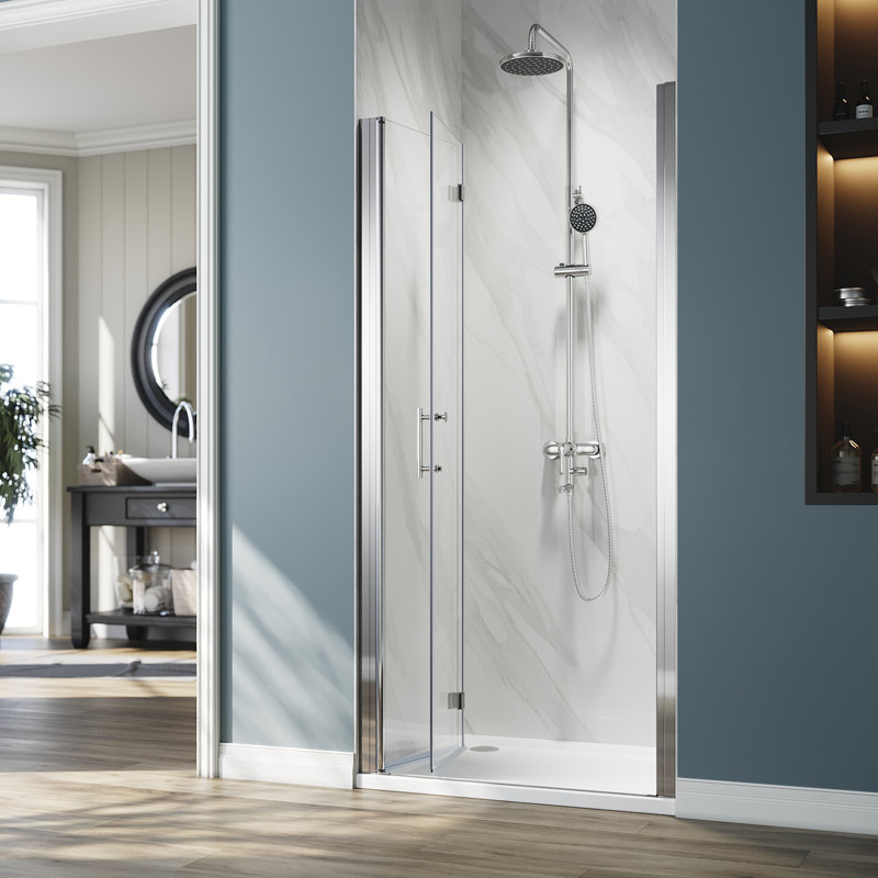 BFH 30"W*72"H  Bifold Frameless Shower Door,6mm Clear Tempered Glass, 180° Folding Hinge, Chrome