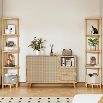 5-Tier Corner Shelf, Solid Bamboo Corner Bookshelf for Living Room, Space-Saving Bamboo Shelf Stand for Kitchen, Bathroom, Bedroom