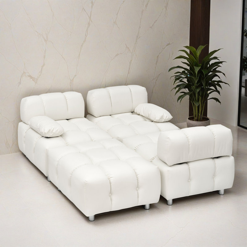 Canapé-lit modulaire 4 pièces pour salon, Mélange de polyester blanc