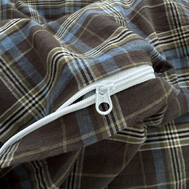Ensemble de housse de couette 100% coton lavé XINMIANFANG Gingham, Housse de couette simple + 2 taies d'oreiller stan
